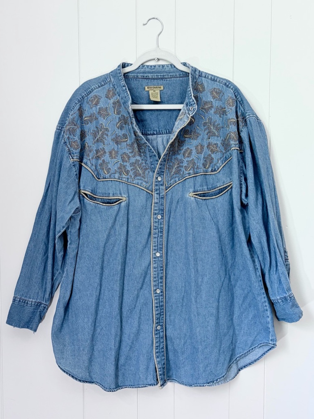 Vintage Alan Jackson Collection Embroidered Denim Button Shirt Pearl Snaps XXL